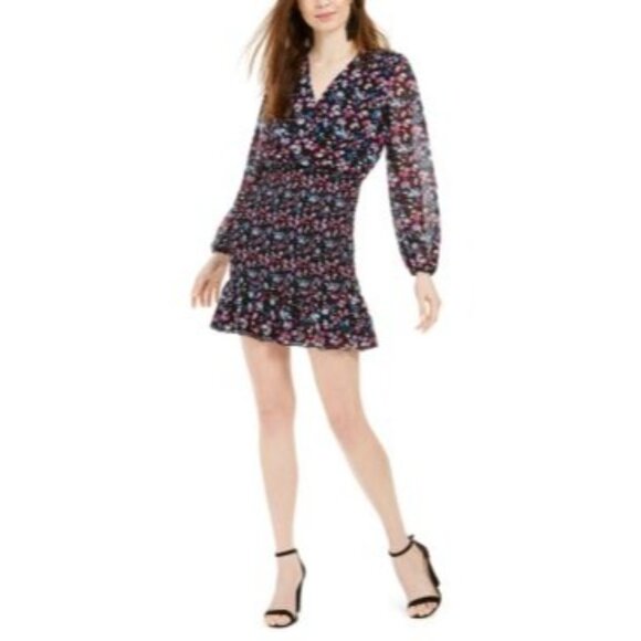 LEYDEN Printed Smocked Long Sleeved Mini Dress, - Picture 1 of 12